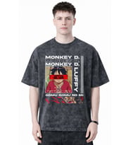 Tasarım Monkey D. Luffy One Piece Anime Baskılı Unisex Oversize Eskitme Yıkamalı Tişört