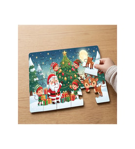 Noel Baba - Noel Ağacı - Mutlu Çocuklar Tasarımlı 24 Parça Ahşap Çocuk Puzzle