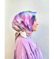 Seyra Nude-Lila Soyut Yaprak Desen Tivil İpek Eşarp 3859