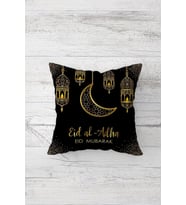Siyah Eid Mubarak Ramazan Tema Çift Tarafı Baskılı Gizli Fermuar Yastık Kılıfı Kırlent Yastık Kılıfı