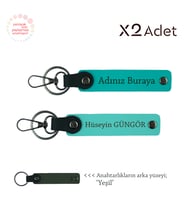 Dayıya Özel Anı, İsim & Soyisim Yazılı 2’li Anahtarlık Seti, Koyu Turkuaz-Turkuaz-Yeşil