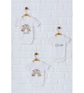 Pia Baby Premium %100 Pamuk İsme Özel Organik Baskılı Üçlü Set Çıtçıtlı Bebek Body Zıbın Modelleri 5078-18 (Ekru)