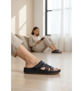 Enoch Kadın Ayarlanabilir Cırt Bantlı ve Örgü Formlu Kafes Tasarım Anatomik Comfort Terlik