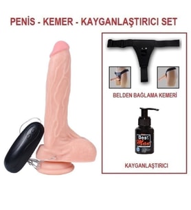 LilituShop 20,5 cm Belden Bağlamalı Gerçekçi Titreşimli Dildo Vibratör Penis Set