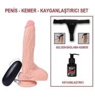 LilituShop 20,5 cm Belden Bağlamalı Gerçekçi Titreşimli Dildo Vibratör Penis Set