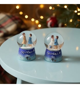 Mini Işıklı Kar Küresi - Sevimli Çift Tasarımlı - Winter Temalı