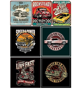 Retro Arabalar ve Motorlar Sticker Set 7 Parça Telefon, Tablet, Defter, Laptop Sticker