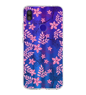 Xiaomi Redmi Note 7 Pro Uyumlu Kapak Floral Pembe Tasarımlı Şeffaf Silikon Kılıf