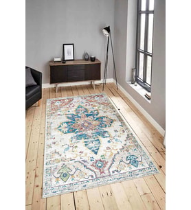 Dijital Baskılı Yıkanabilir Kaymaz Modern Renkli Salon Halısı Mutfak Halısı Yolluk ND-HY-1045 (Mavi)