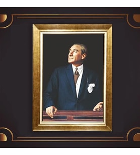 Özel Seri Paspartulu Çerçeveli Atatürk Tablo l42 (Gold)