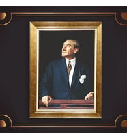 Özel Seri Paspartulu Çerçeveli Atatürk Tablo l42 (Gold)