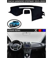 Dacia Sandero Stepway 2015-2020 İçin Uygun Torpido Koruma Halısı Siyah Kenar Renk Siyah