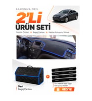 OPEL İNSİGNİA (2008-2013) Uyumlu Torpido Örtüsü + Deri Bagaj Çantası + Sticker Seti - Siyah Mavi