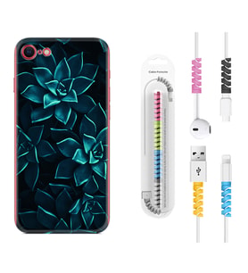 Apple iPhone 5 6 7 8 Plus Se XR Kılıf Kablo Koruma Spiral Silikon Mistik Çiçekler 1650