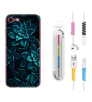 Apple iPhone 5 6 7 8 Plus Se XR Kılıf Kablo Koruma Spiral Silikon Mistik Çiçekler 1650
