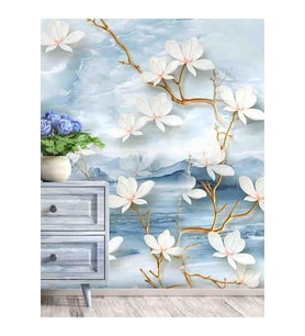 Dreamwall Çiçekli Dallar Desenli Silinebilir Sağlıklı Tekstil Duvar Kağıdı (Çok Renkli)