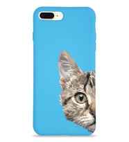 Apple iPhone 7 Plus Uyumlu Lansman Kılıf Catface Tasarımlı İçi Kadife Kapak-mavi (Şeffaf)