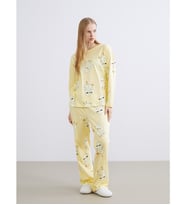 LCW Young Sarı Bisiklet Yaka Baskılı Kadın Pijama Takımı