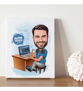 Müzik Aşığı Erkek Karikatürlü Kanvas Tablo