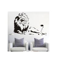 60x43 cm Siyah Yerde Yatan Aslan Duvar Sticker, şıklık ve özgünlük katın