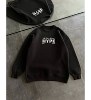 Üç İplik Bisiklet Yaka Baskılı SweatShirt - Siyah