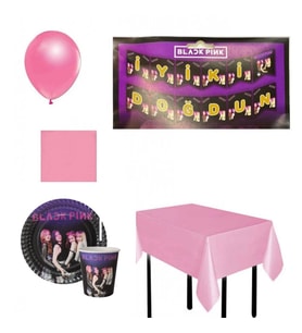 16 Kişilik BlackPink Tabak, Bardak Yazı Balon Seti, BlackPink Parti Doğum Günü Parti Süsleri-
