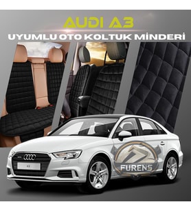 Audi A3 Siyah Renk Tay Tüyü Cepli & Terletmez Sırtlı Oto Koltuk Minder Seti - Koltuk Koruma Kılıfı (ÖN & ARKA TAM SET)