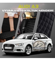 Audi A3 Siyah Renk Tay Tüyü Cepli & Terletmez Sırtlı Oto Koltuk Minder Seti - Koltuk Koruma Kılıfı (ÖN & ARKA TAM SET)