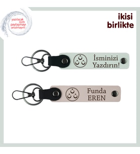 Sevgiliye Vatan Temalı Sürpriz, Üç Ayyıldızlı, Kişiye Özel Anahtarlık Hediyesi 2' li, Beyaz-Pudra