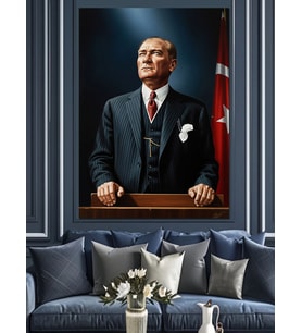 Resmi Atatürk Siyah Beyaz Dekoratif Kanvas - Mdf Ahşap Tablo