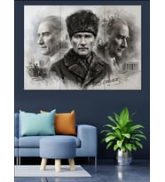 Üç Farklı Atatürk Portresi Çalışması Dekoratif Kanvas - Mdf Ahşap Tablo