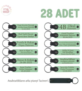 Açık Yeşil, Plates & Yoga Grubu İçin İsim Yazılı Hediye Anahtarlık 28’li Set, Tüm Ekibe Özel Üretim