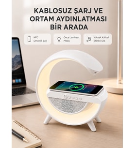 Bluetooth 5.0 Hoparlör - Kablosuz Şarj, Rgb Gece Lambası Ve Fm Radyo