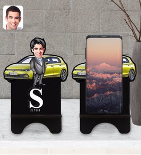 BK Gift Kişiye Özel Plakalı Erkek Volkswagen Golf Karikatürlü Ahşap Biblo Telefon Standı-2