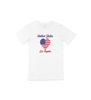 Los Angeles Amerika Bayraklı Kalpli Tişört (Beyaz)
