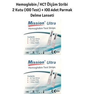 Acon Mission Ultra Hemoglobin Hemotokrit Ölçüm Stribi (100 Test) + 100 Adet Parmak Delme Lanseti