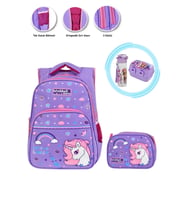 Lila Kristal Unicorn Okul Çantası + My Little Pony Beslenme Kutusu + Pony Suluk İlkokul Çantası (Çok Renkli)