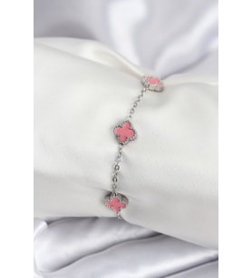 316L Çelik Gümüş Renk Pembe Baby Boy Yonca Kadın Bileklik 5886 - SSSSSS7631-2800