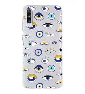 PrintiFy Samsung Galaxy A70 ile Uyumlu 1mm Slim Fit Nazar Boncuğu 2 Baskılı Şeffaf  Kılıf