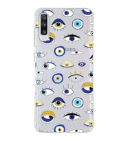 PrintiFy Samsung Galaxy A70 ile Uyumlu 1mm Slim Fit Nazar Boncuğu 2 Baskılı Şeffaf  Kılıf