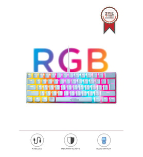 Torima TK-04 Beyaz Mekanik Rgb Işıklı Kablolu Q Klavye