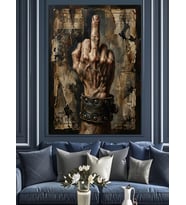 Orta Parmak İşareti Modern Sanat Dekoratif Kanvas - Mdf Ahşap Tablo