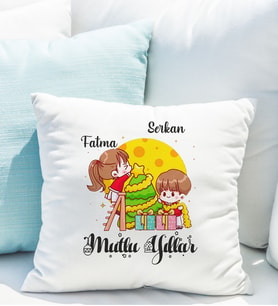 Mutlu Yıllar Yılbaşı Tasarımlı Yastık Kişiye Özel