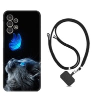 Samsung Galaxy M14 Kılıf Resimli Boyun Askılı İpli Desenli Silikon Series Butterfly Cat 1891