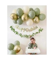 Küf Yeşili Metalik Gold Balon Gold Happy Bırthday Kaligrafi Banner Küçük Zincir Set