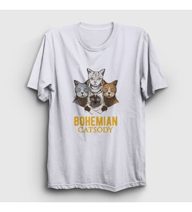 Presmono Unisex Beyaz Bohemian Catsody Queen Kedili T-Shirt 422943tt (Beyaz)