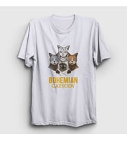 Presmono Unisex Beyaz Bohemian Catsody Queen Kedili T-Shirt 422943tt (Beyaz)