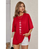 Unisex Moon Phases Baskılı T-shirt (Kırmızı)