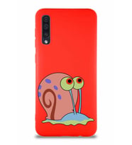 Samsung Galaxy A50S Soft Premier Kapak Salyangoz Gary Tasarımlı Silikon Kılıf - Kırmızı (Şeffaf)