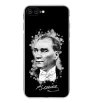 Apple iPhone 7 Plus Uyumlu Kamera Korumalı Tıpalı Kapak Atatürk Tasarımlı Silikon Şeffaf Kılıf